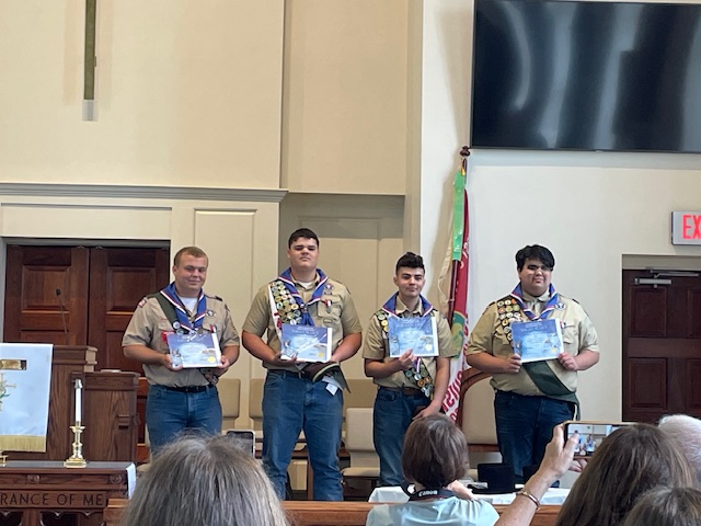 Julian Eves, Joseph Correro, Hayden Difulco, and Nathan Capezza at their Eagle Scout Court of Honor.